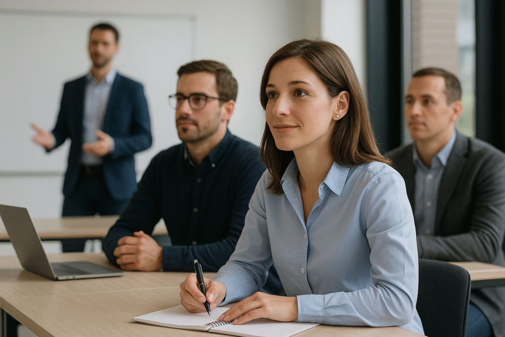 Participants suivant un atelier de compétences achats pour accéder au métier d’acheteur junior