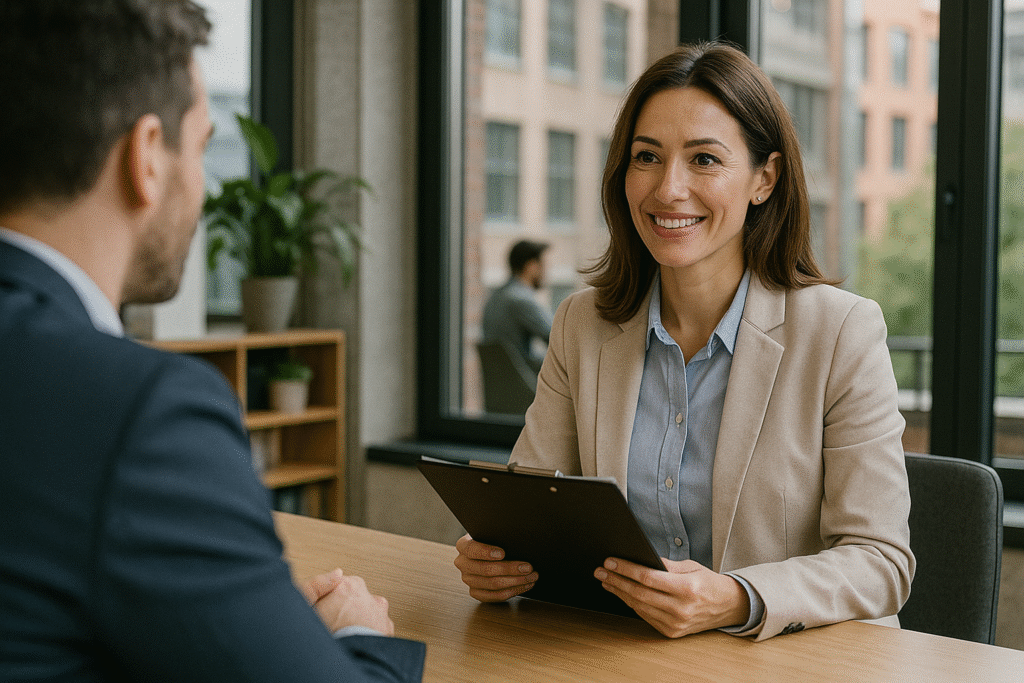 Candidat en reconversion acheteur à Paris travaillant sur ses notes dans un espace de formation